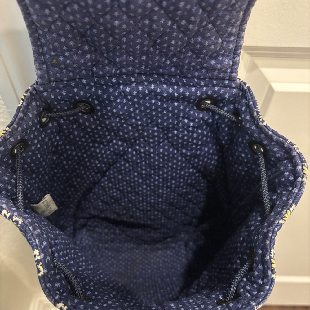 Vera Bradley Maison Blue Yellow Floral Backsack Drawstring Backpack Bag Purse - Picture 5 of 12